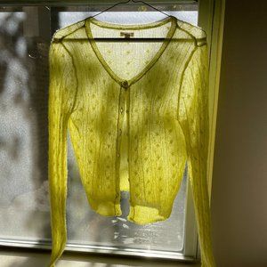 Neon Yellow Aerie Sheer Cardigan - S